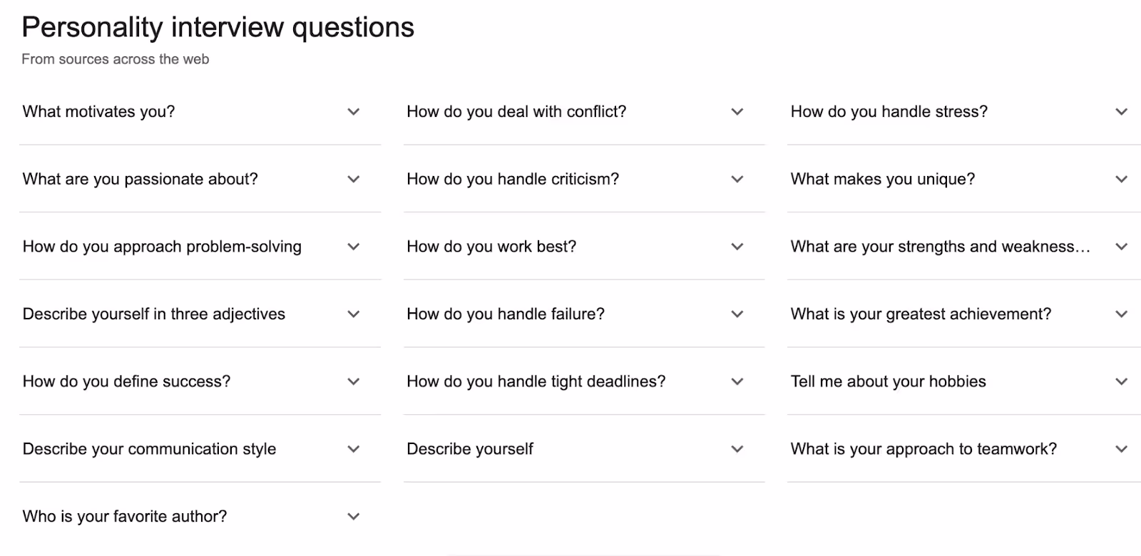 Personality interview questions from Google search