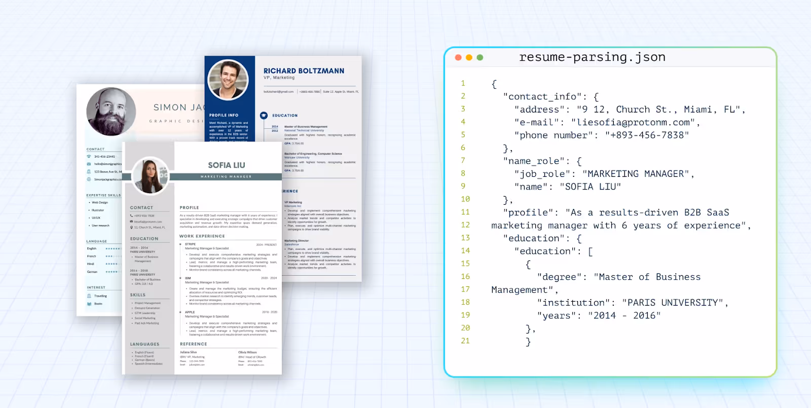 Resume parsing software data extraction json