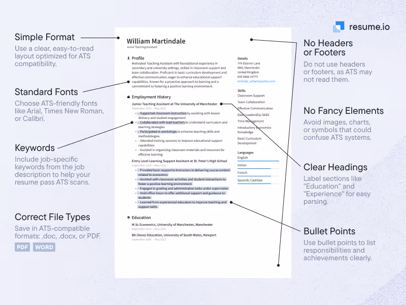 Resume parsing software ATS friendly CV