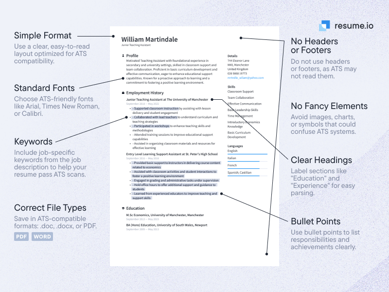 Resume parsing software ATS friendly CV