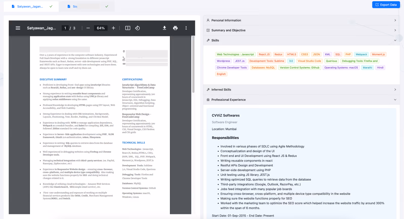 High-volume recruitment resume parser