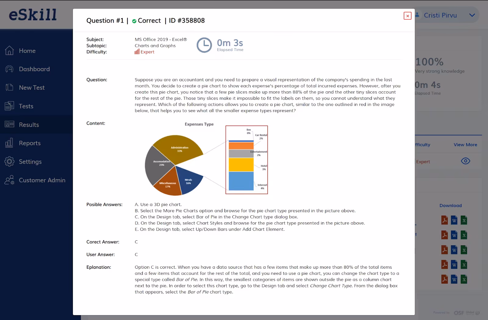 Sample eSkill Excel assessment