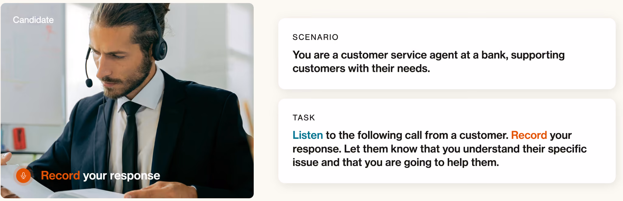 Scenarios and tasks to gauge the skills of candidates
