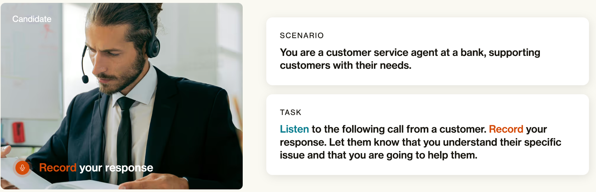 Scenarios and tasks to gauge the skills of candidates
