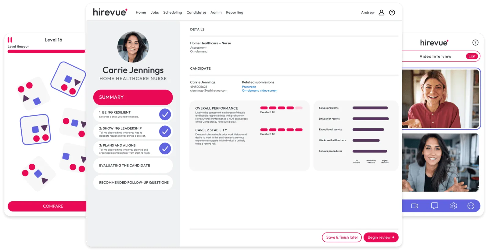 Candidate Assessment Software HireVue dashboard