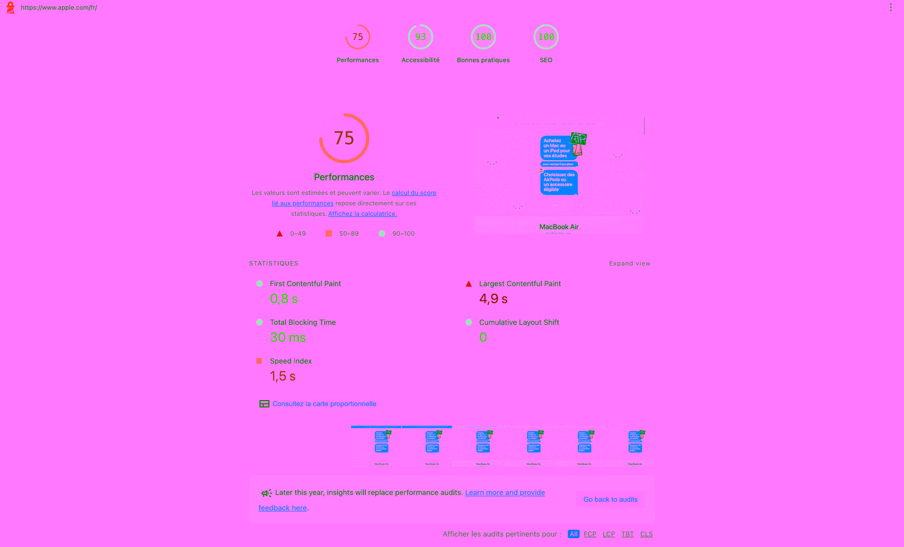 Aperçu de Lighthouse, une extension Google Chrome