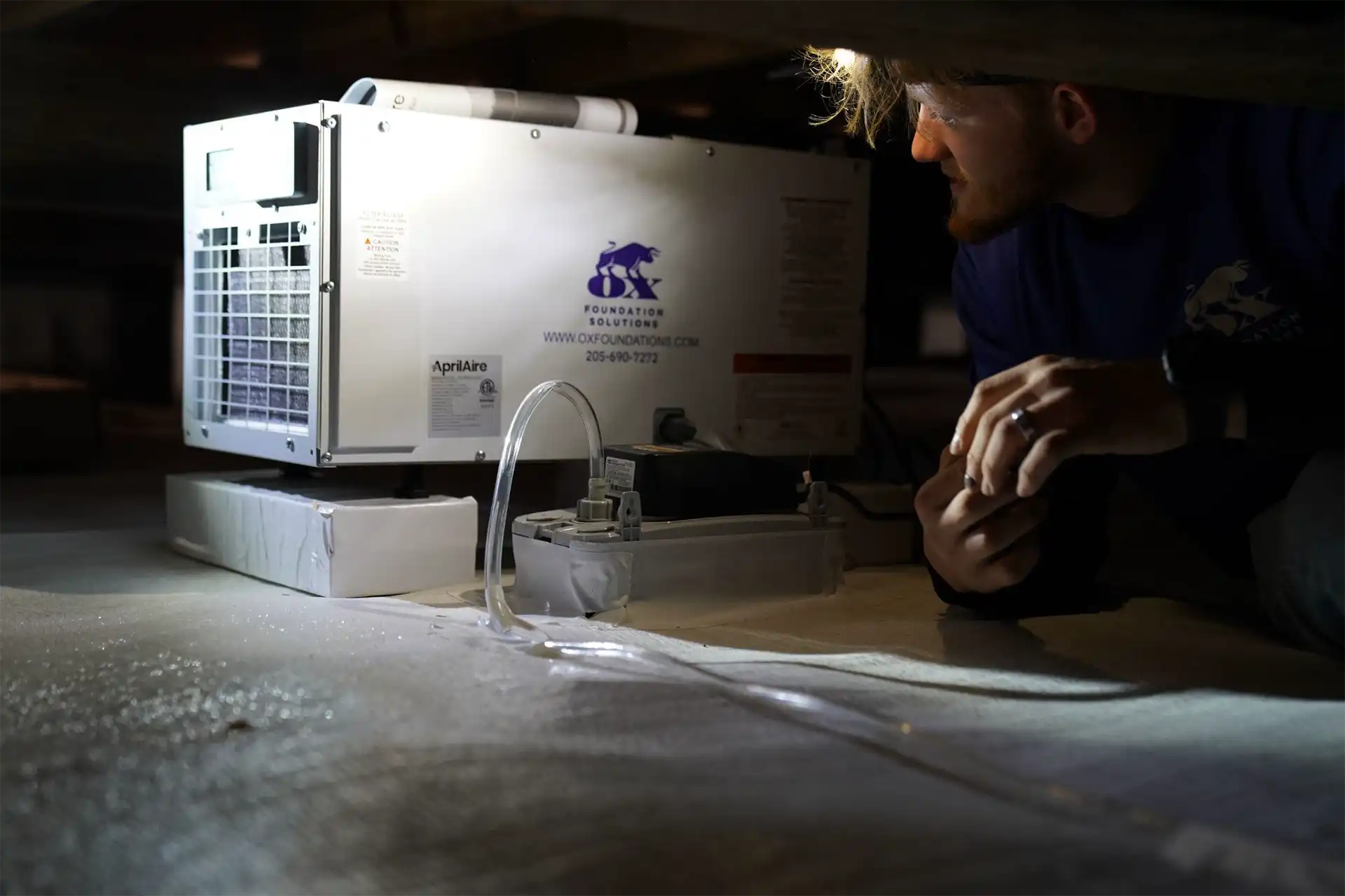 Moisture control service page banner showing dehumidifier and vapor barrier solutions for Alabama homes