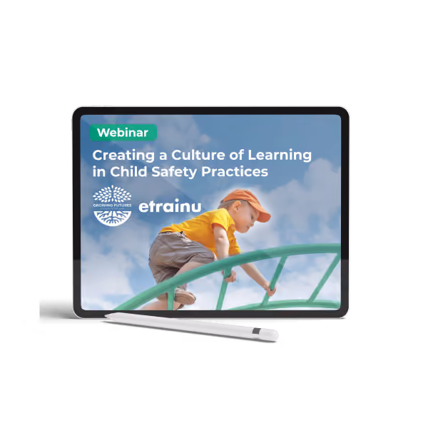 A preview of our child safety webinar on a tablet - shows a child climbing on a playground