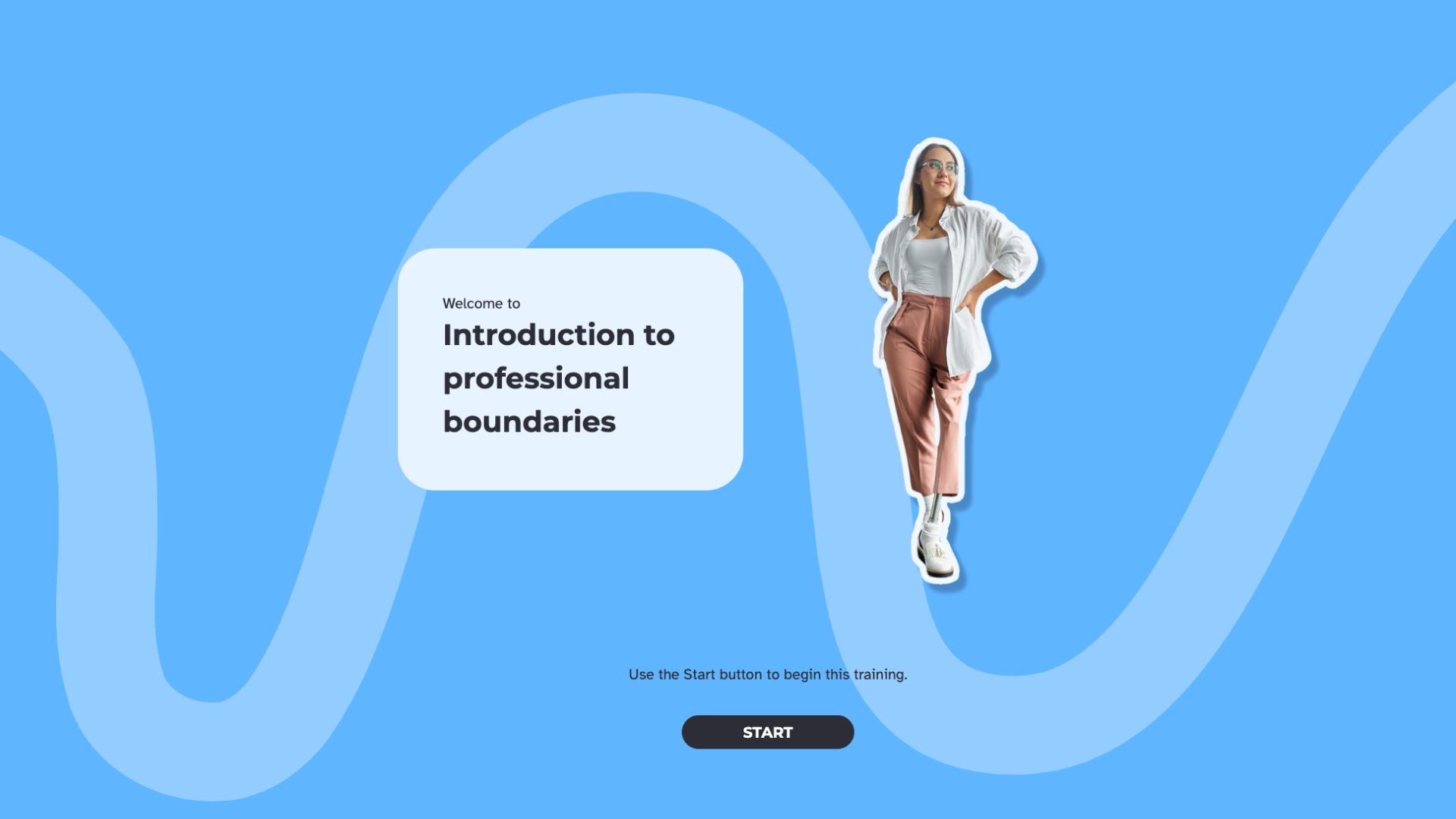 A woman wearing glasses and a prosthetic lower leg stands with her hands on her hips, next to the title "Introduction to professional boundaries".