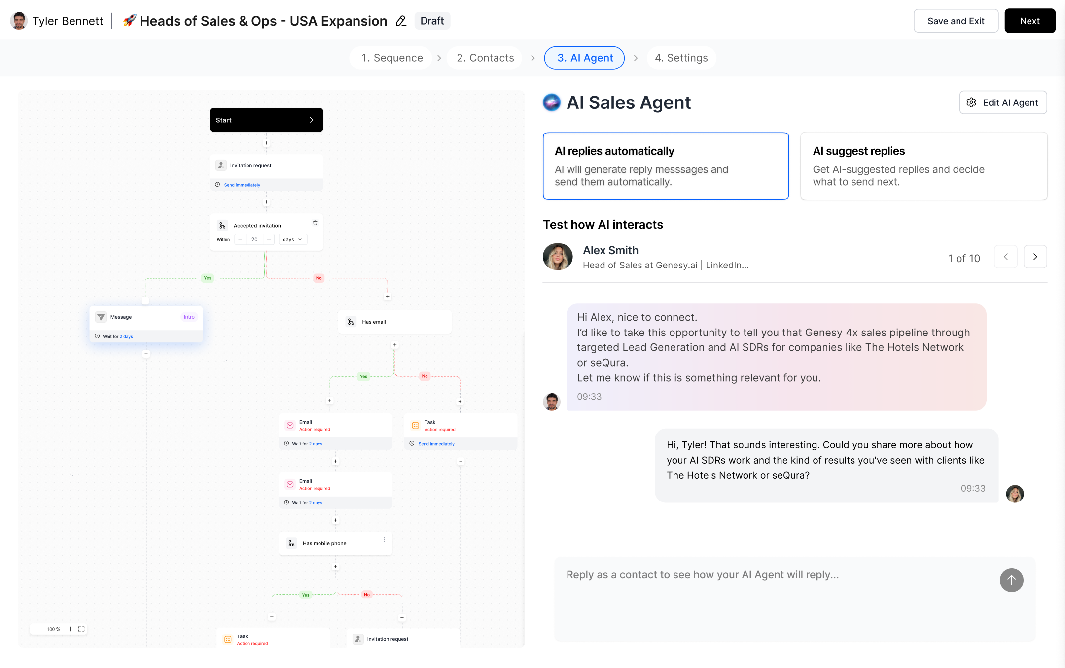 Genesy's conditional campaigns with AI Agent automatic replying