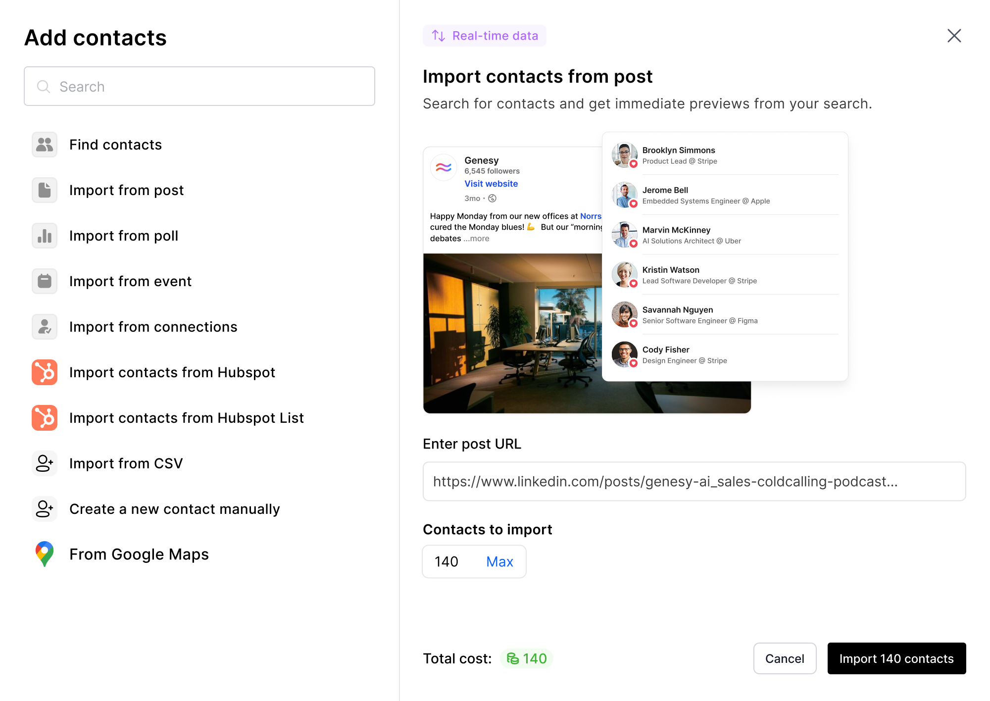 Genesy import contacts that have engaged with a post