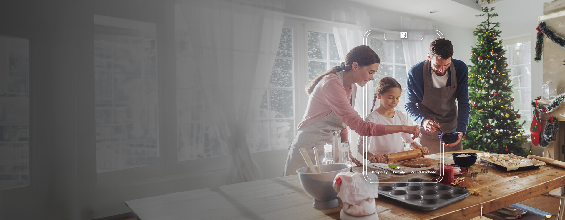 Separated couple baking with daughter