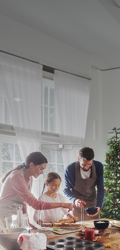 Separated couple baking with daughter