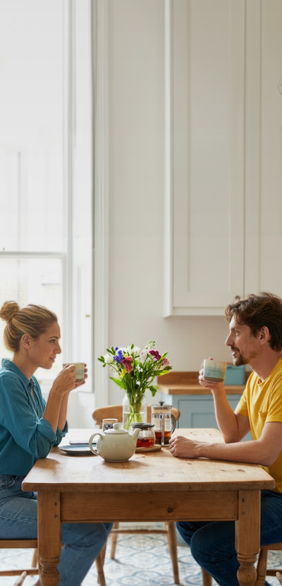 Separated couple sitting at the table together