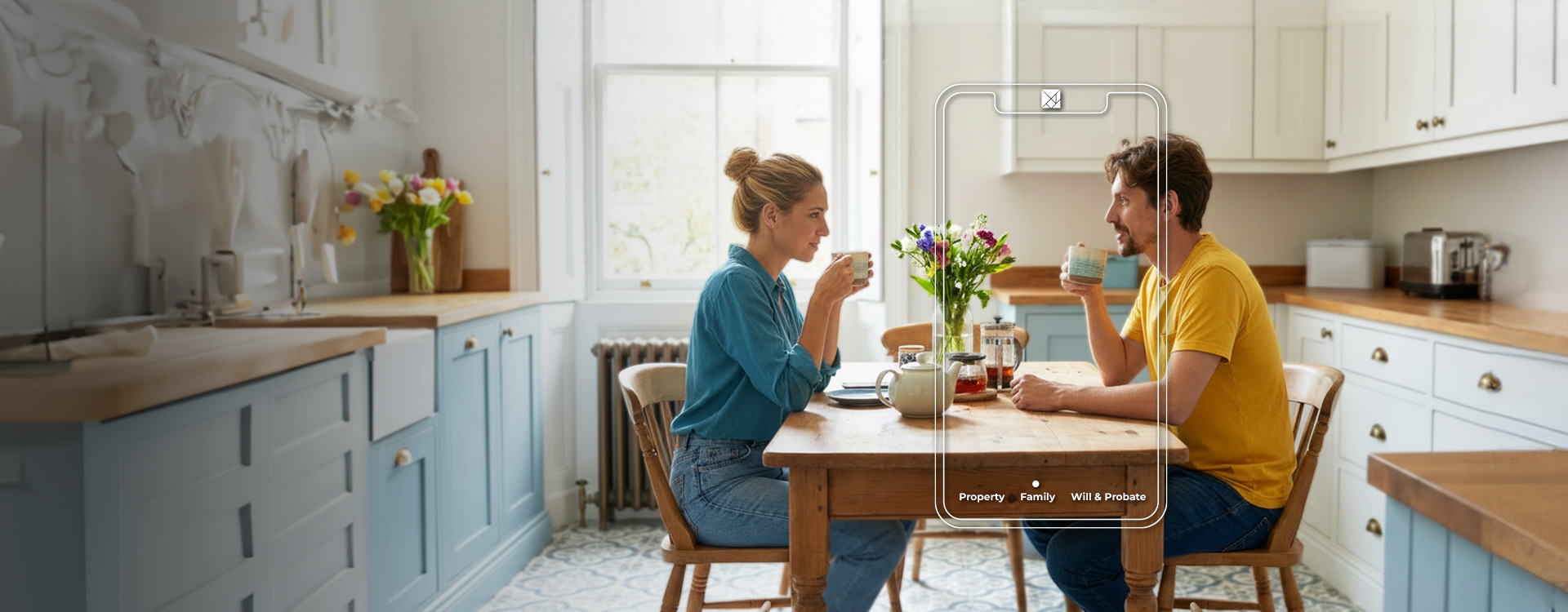 Separated couple sitting at the table together