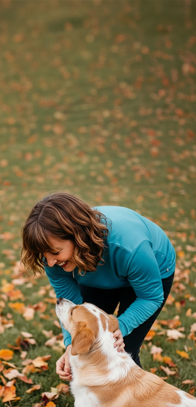 Lady playing with her dog in the park