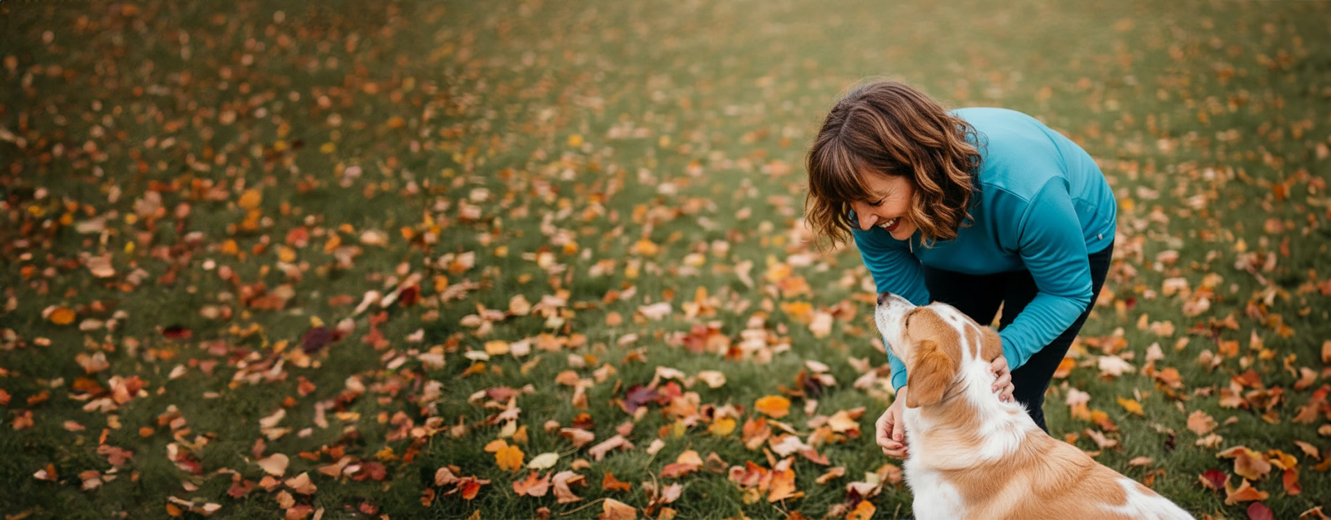 Lady playing with her dog in the park