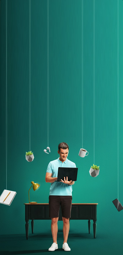 Man standing on laptop