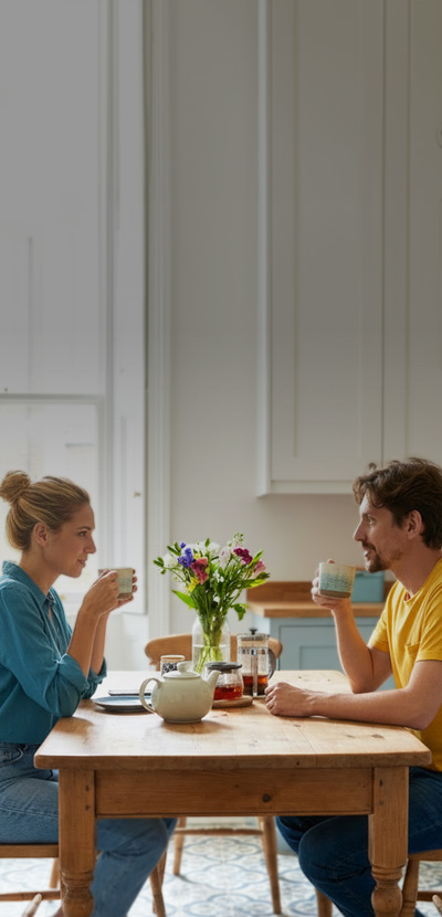 Separated couple sitting at the table together
