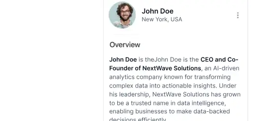 WhiteBridge report preview displaying an AI-generated executive summary and profile overview.