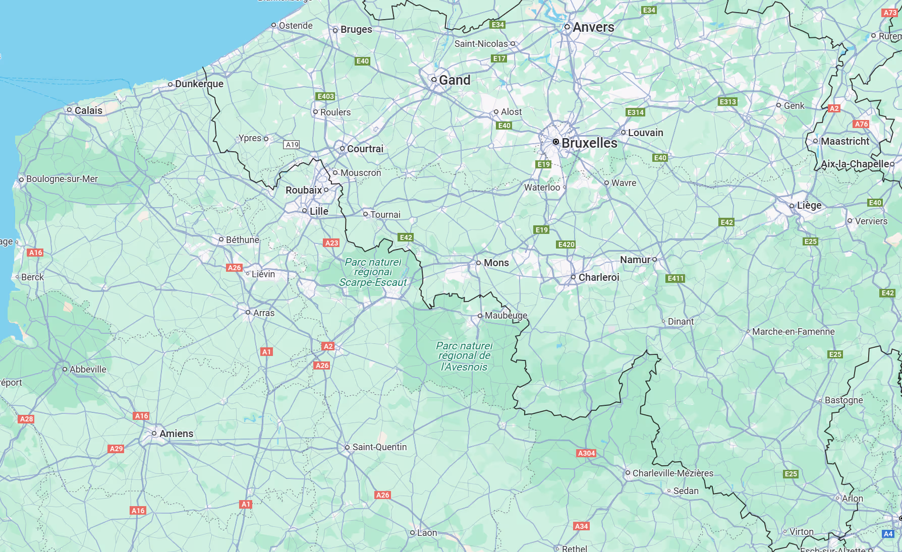 Screen google maps Hauts de france et belgique