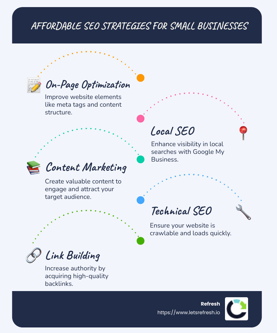 Infographic explaining affordable SEO packages for small businesses - affordable small business seo packages infographic infographic-line-5-steps-blues-accent_colors