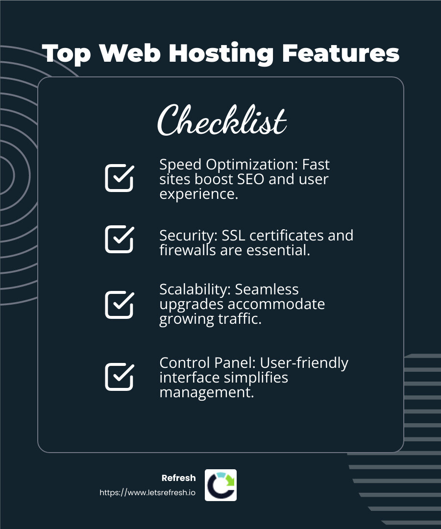 Quote on hosting features - best website hosting services infographic checklist-dark-blue