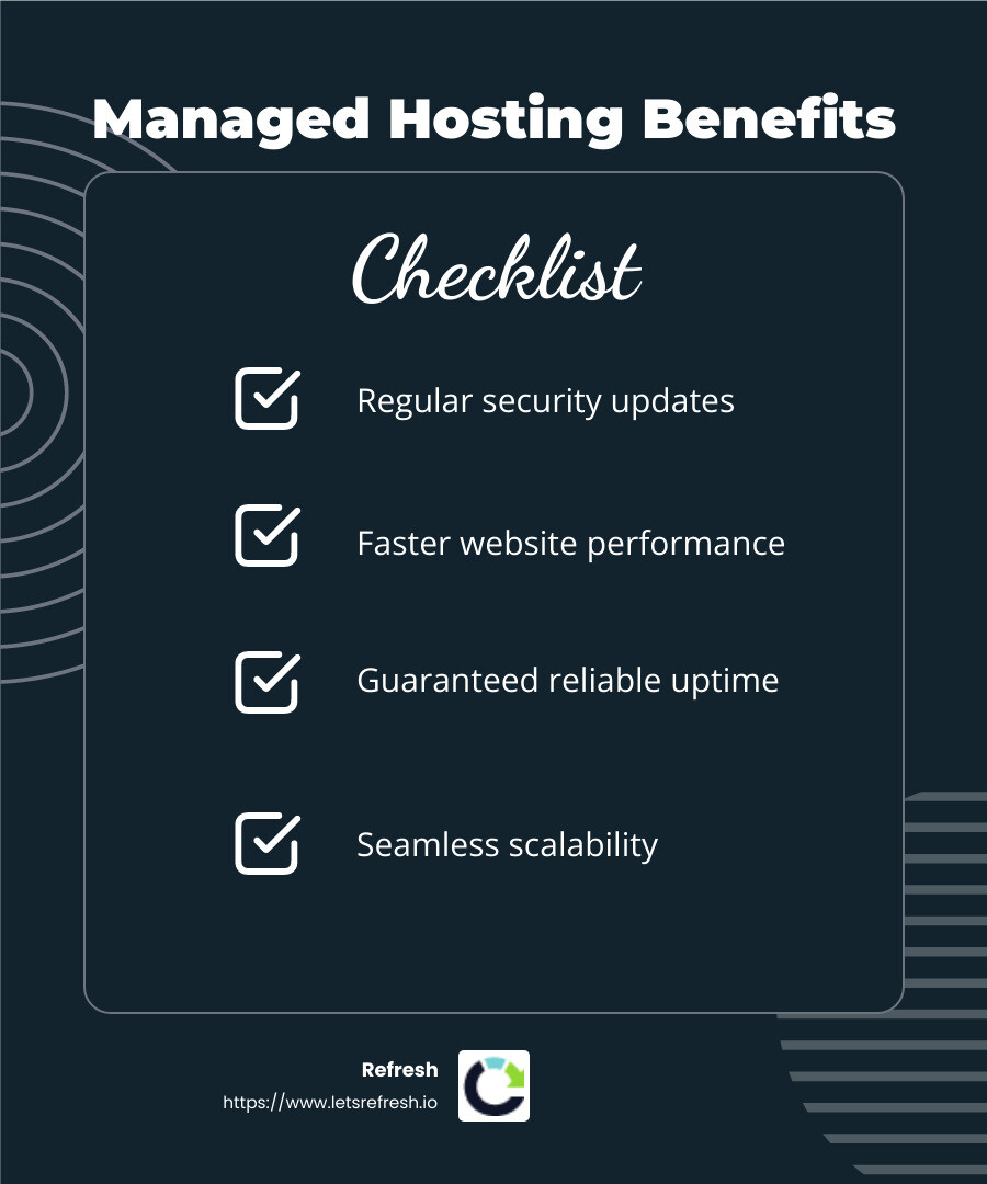 Cost savings through managed hosting - Managed hosting benefits infographic checklist-dark-blue