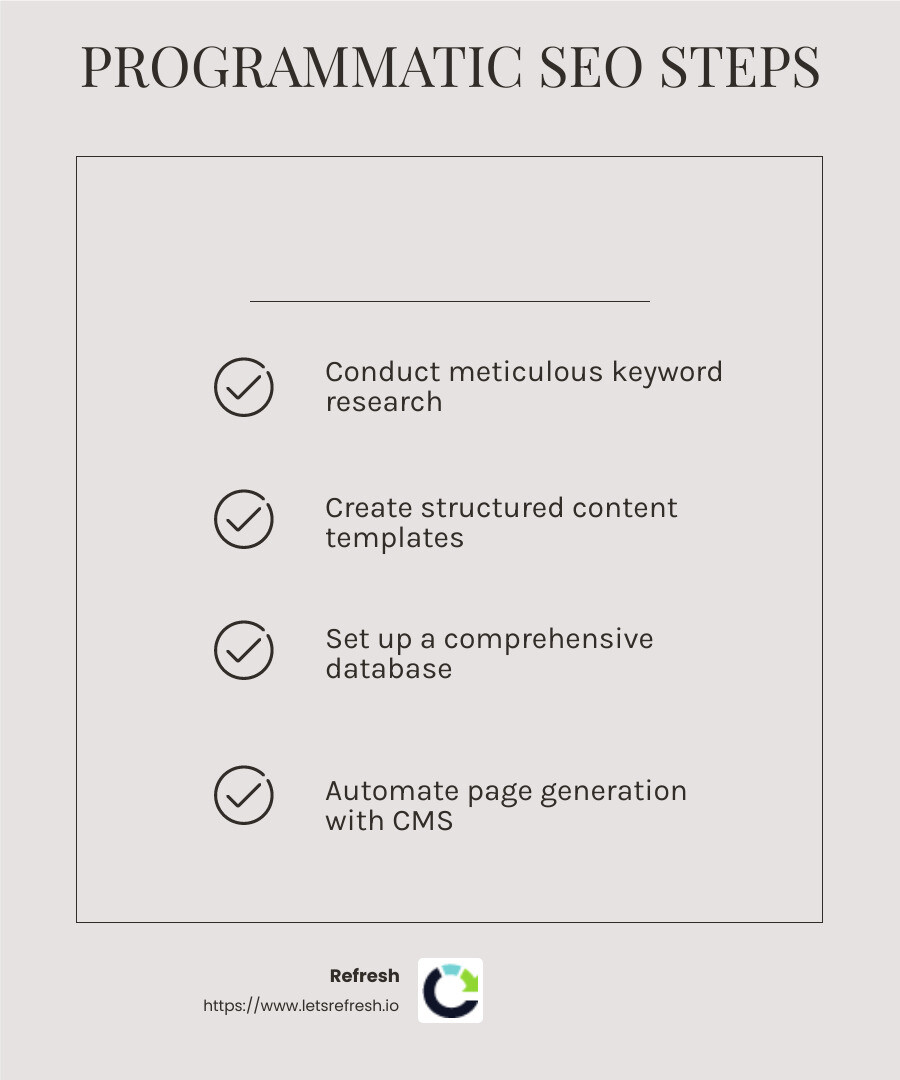 Programmatic SEO can significantly scale your digital presence, but it requires careful planning and execution to ensure quality and relevance. - Programmatic SEO infographic checklist-light-beige