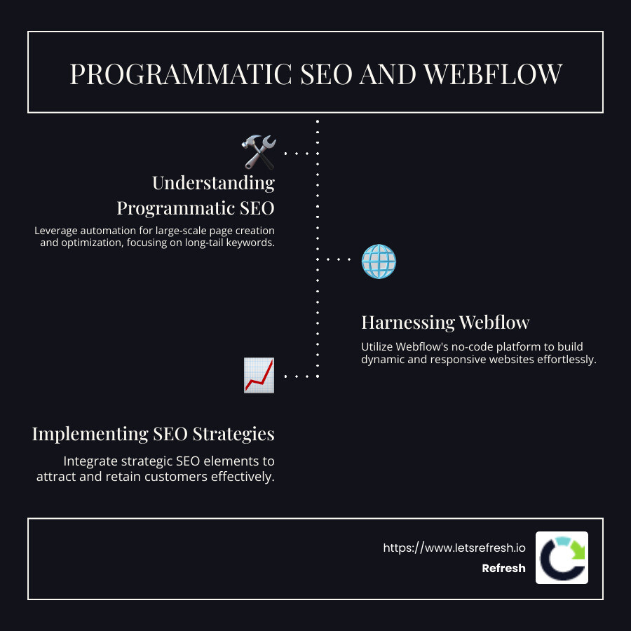 Ultimate Guide to Programmatic SEO and Webflow - programmatic seo webflow infographic infographic-line-3-steps-dark