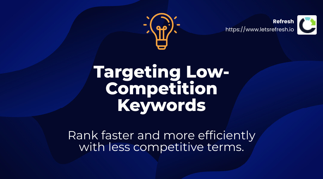 Low-competition keywords help you rank faster and more efficiently. - programmatic seo examples infographic simple-stat-landscape-lightbulb