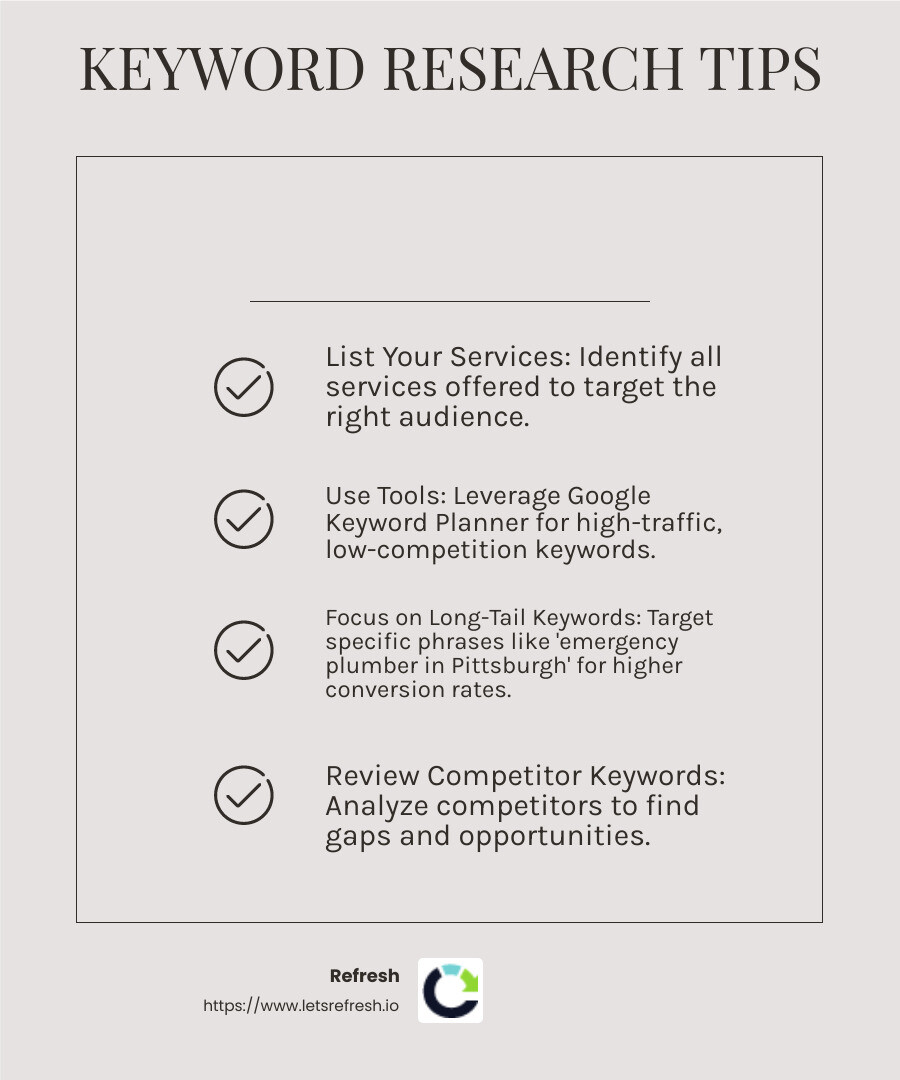 Keyword Research Tips - seo for service based business infographic checklist-light-beige