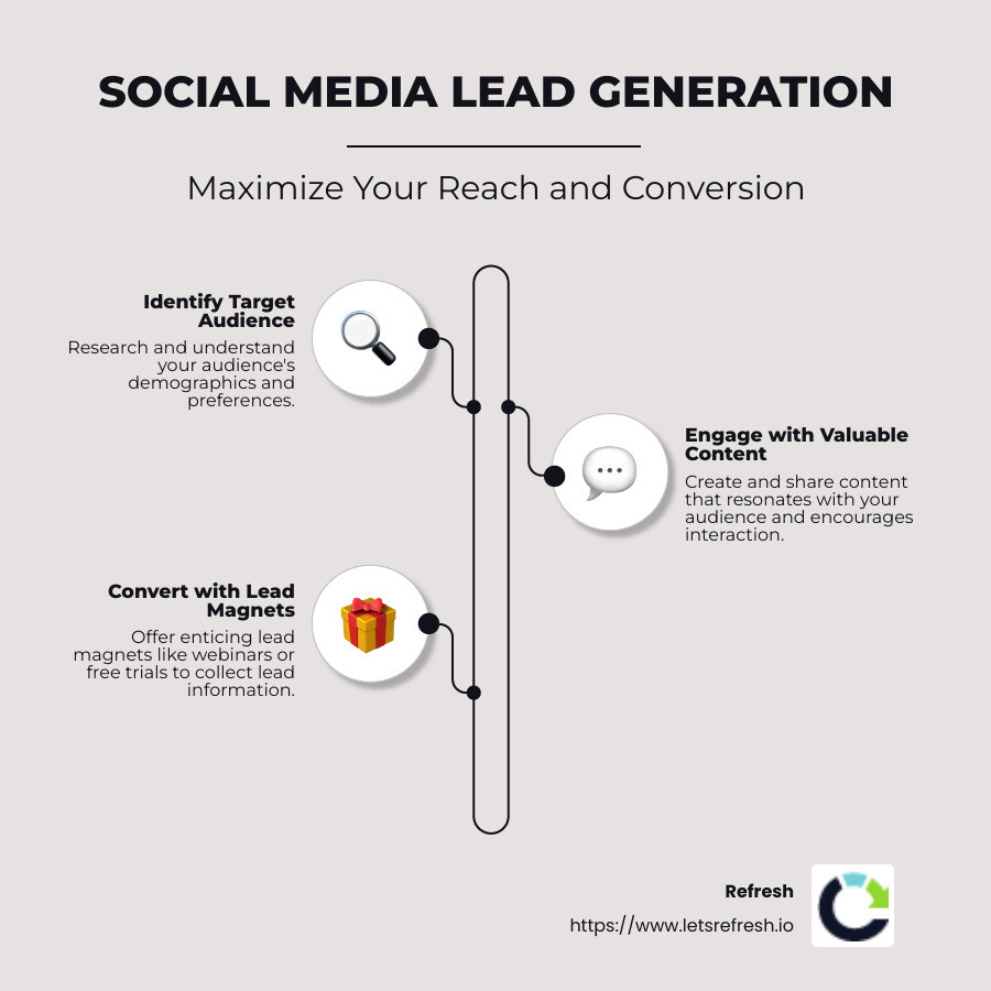 Infographic detailing key statistics and strategies for social media lead generation - Social media lead generation infographic infographic-line-3-steps-neat_beige