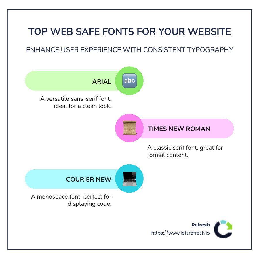 Best web safe fonts infographic - Web safe font list infographic infographic-line-3-steps-colors