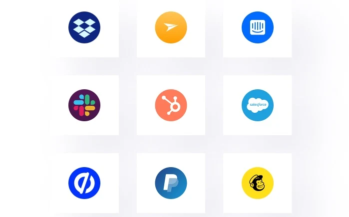 A partial list of logos of products that integrate with Webflow