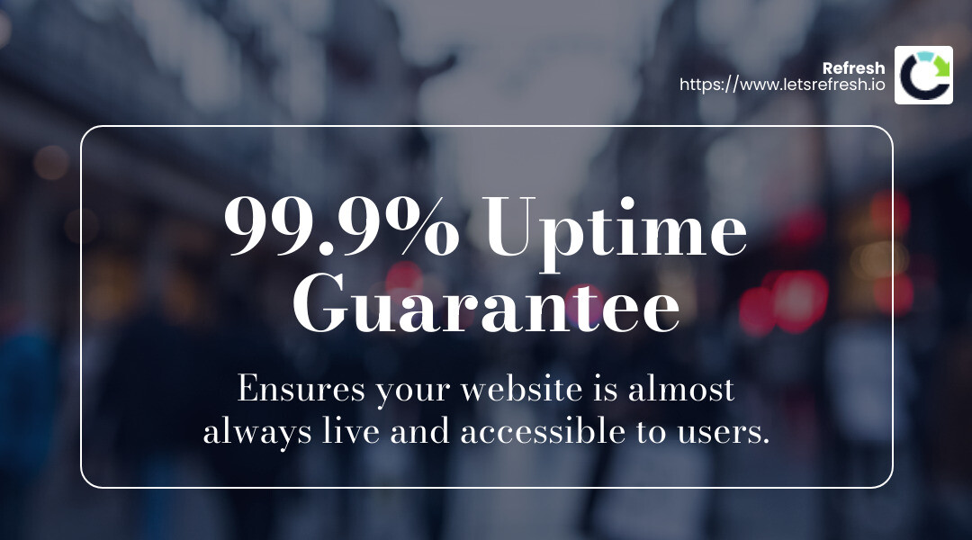 99.9% uptime guarantee is crucial for website reliability - website hosting and management services infographic simple-stat-landscape-blurry-bg