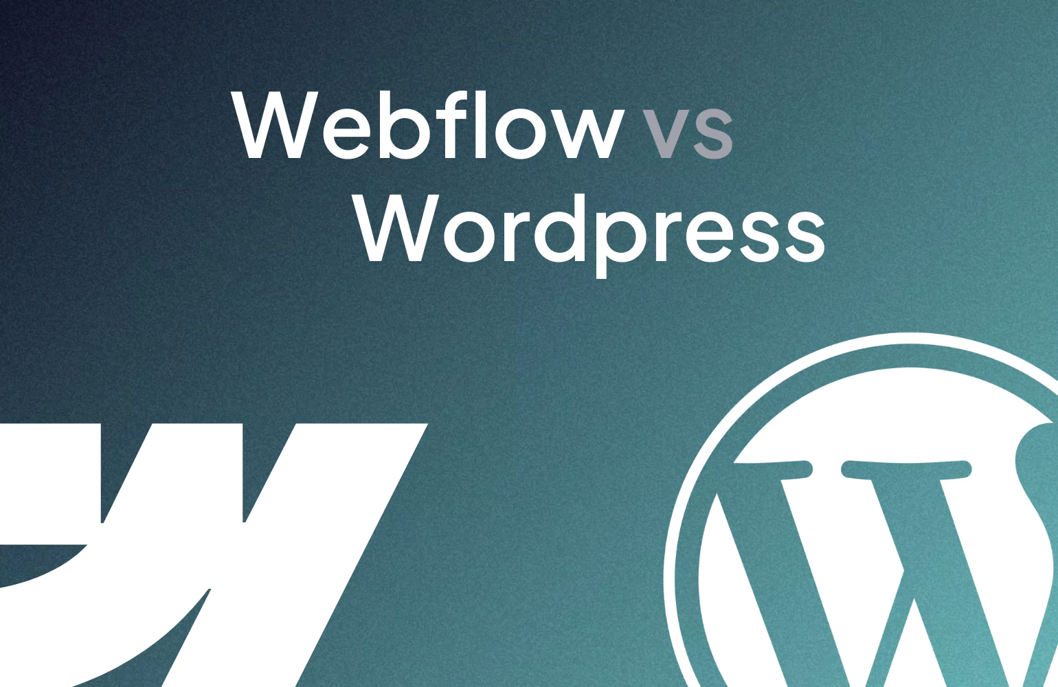 Graphic comparing Webflow vs WordPress with platform logos on a gradient background.