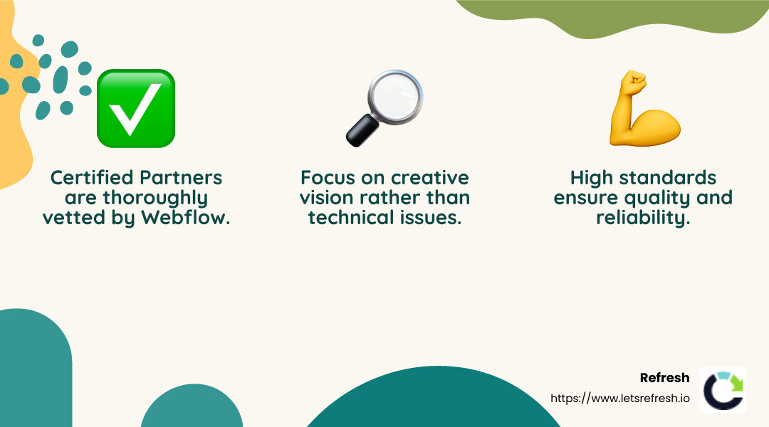 Certified Partners offer reliable, expert help. - Webflow Expert Support infographic 3_facts_emoji_nature