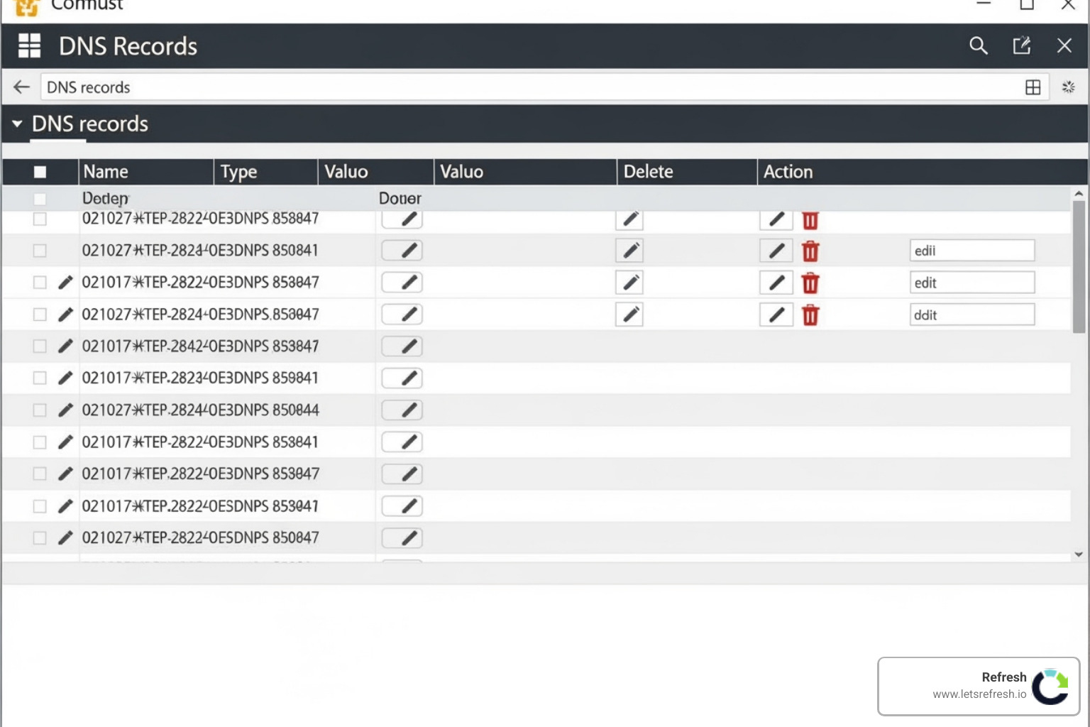 cPanel DNS editor interface - io domain hosting