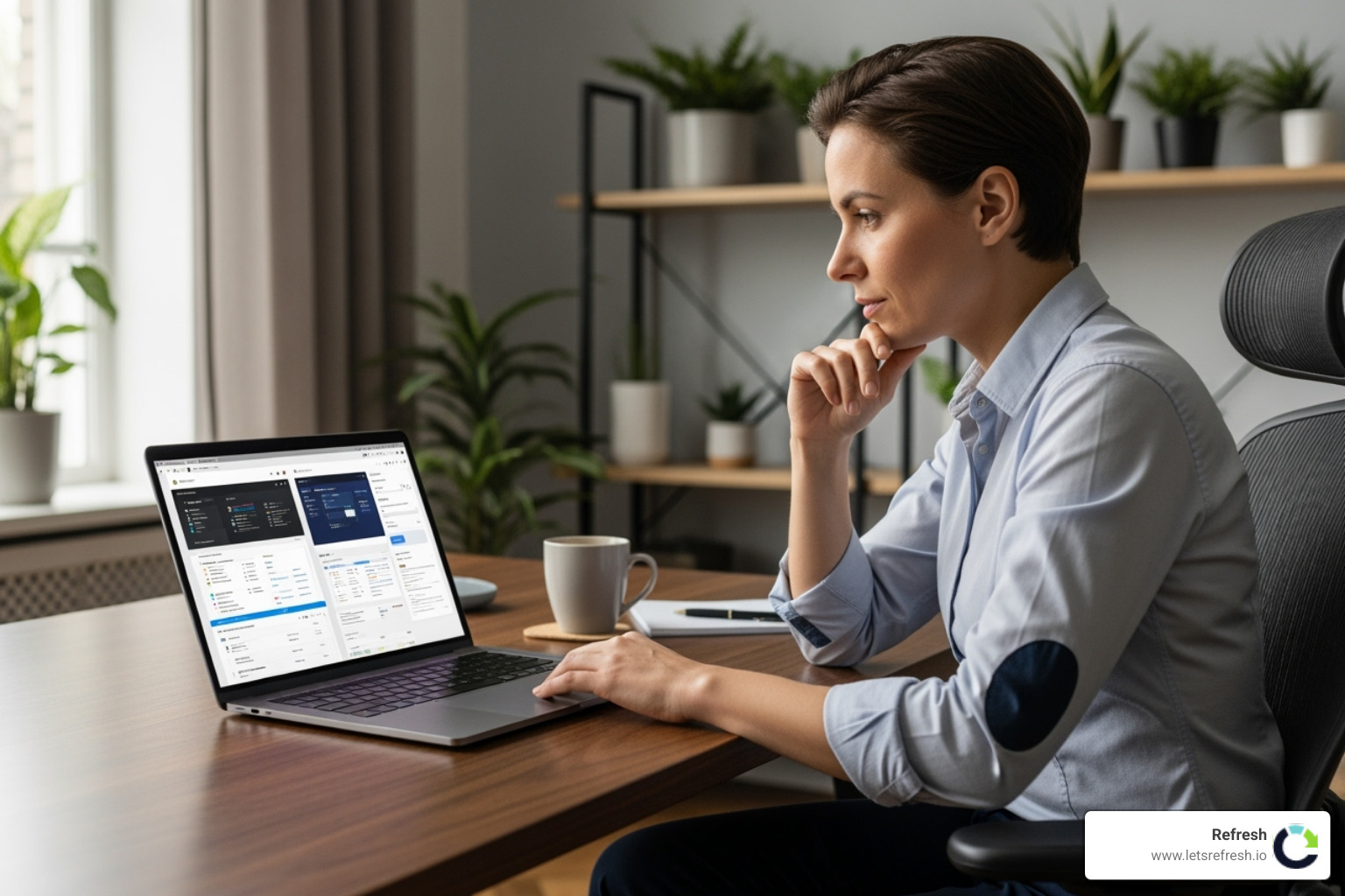 Image of a person thoughtfully comparing software options on a laptop - small business digital solutions