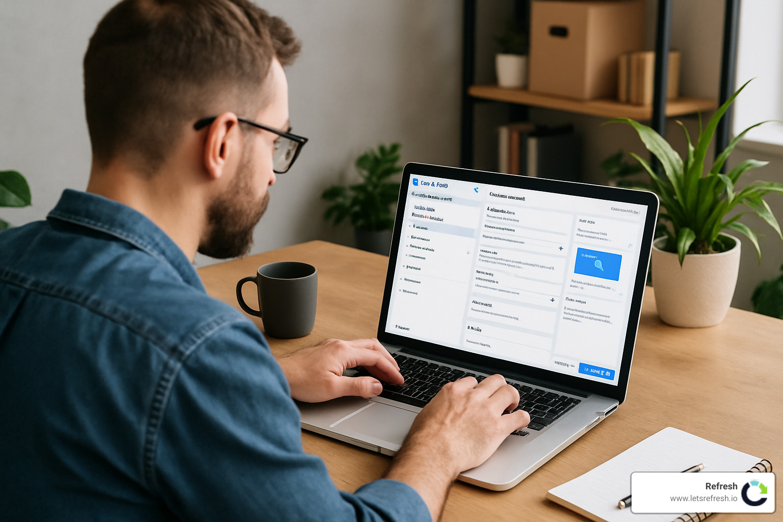 SMB owner setting up Facebook Ad Manager on laptop - Digital Ad Campaigns for SMB