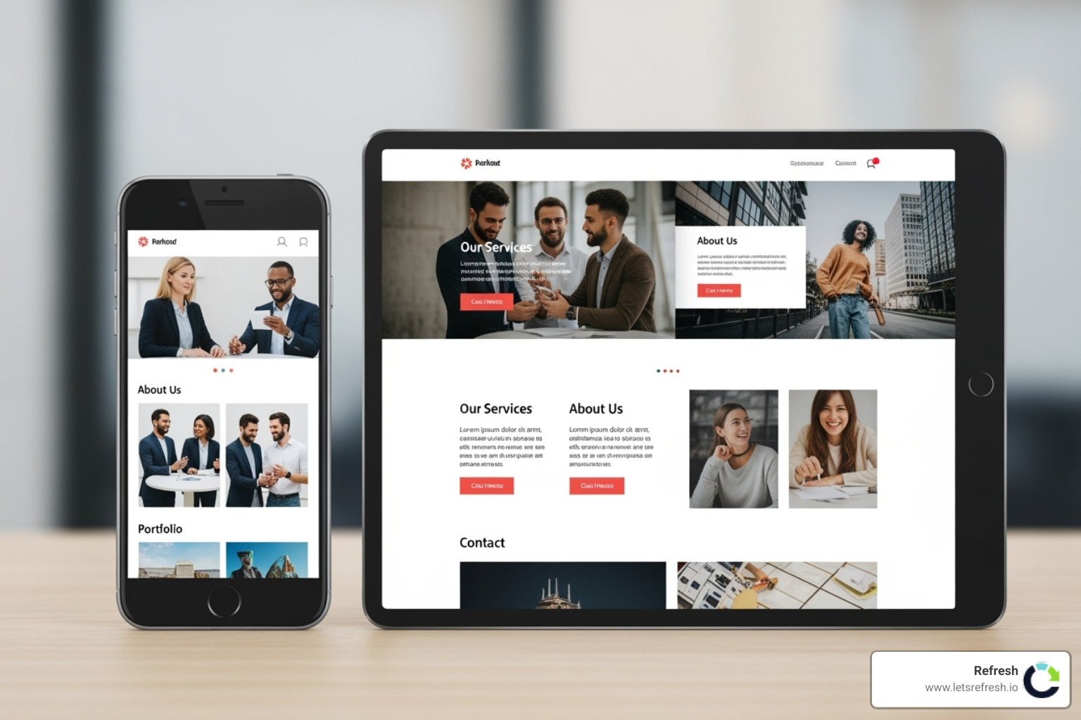A screenshot of a beautifully designed, mobile-responsive website displaying clear calls-to-action and engaging content - Drive more leads