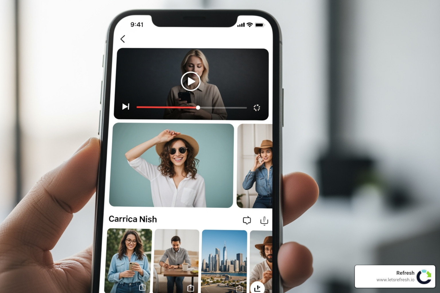 Smartphone with multiple social media ad formats, digital marketing, 2024. - social media ad services