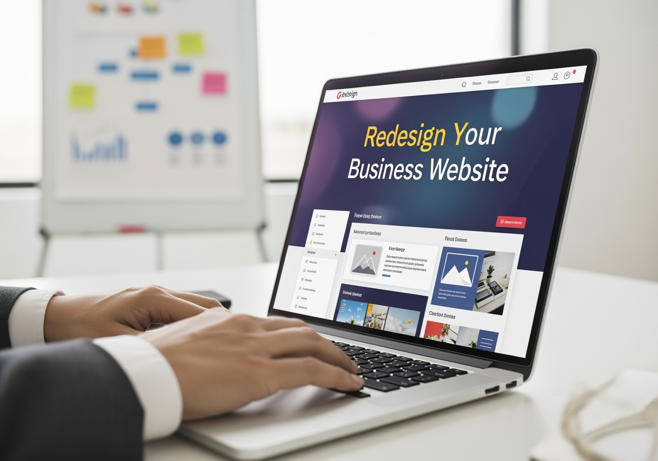 modern business website on laptop and mobile - Redesign business website