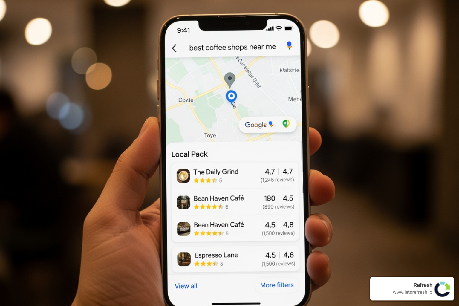 smartphone showing Google Maps Local Pack - attract local customers