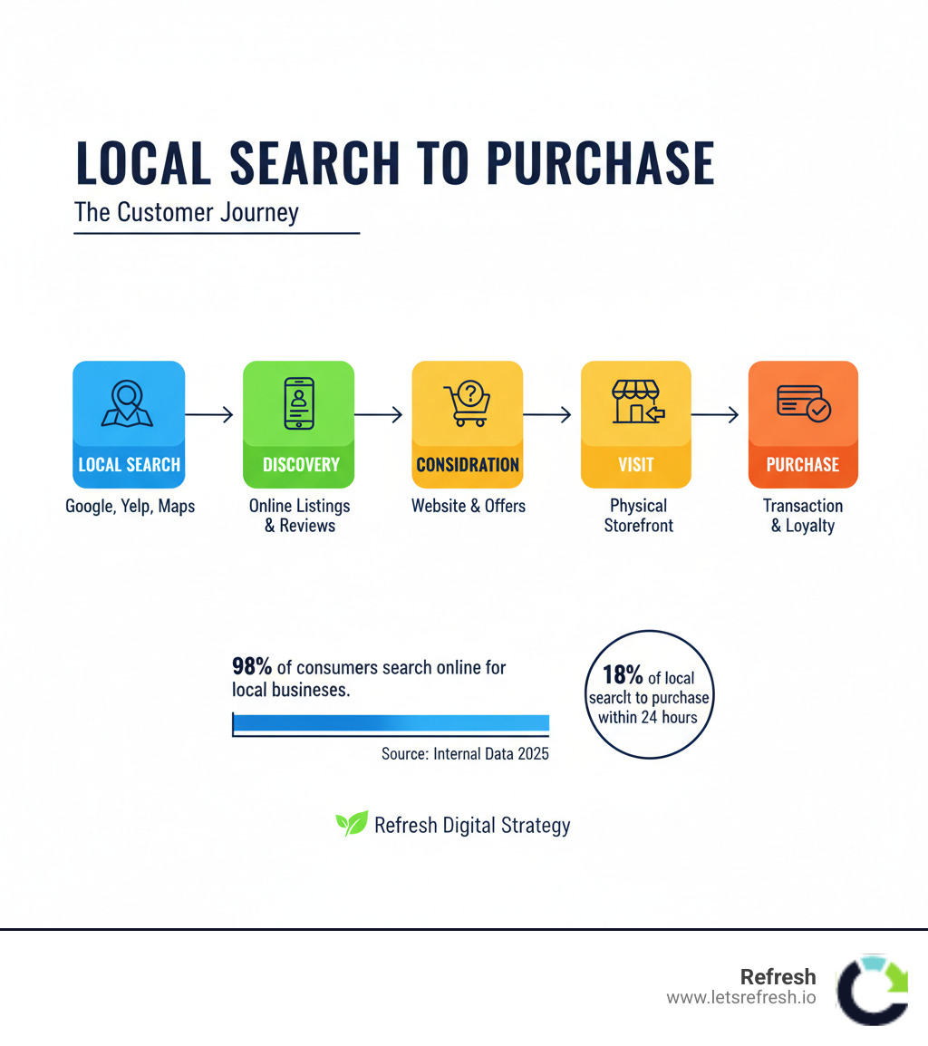infographic showing the customer journey from local search to purchase - attract local customers infographic 