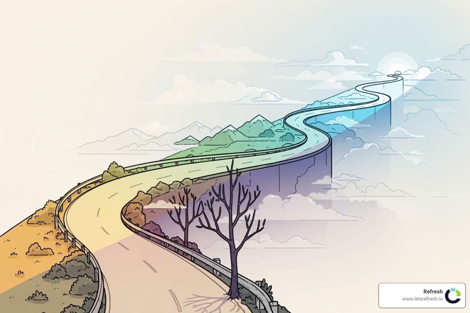 stylized roadmap or flowchart showing the rebranding phases - website rebranding agency