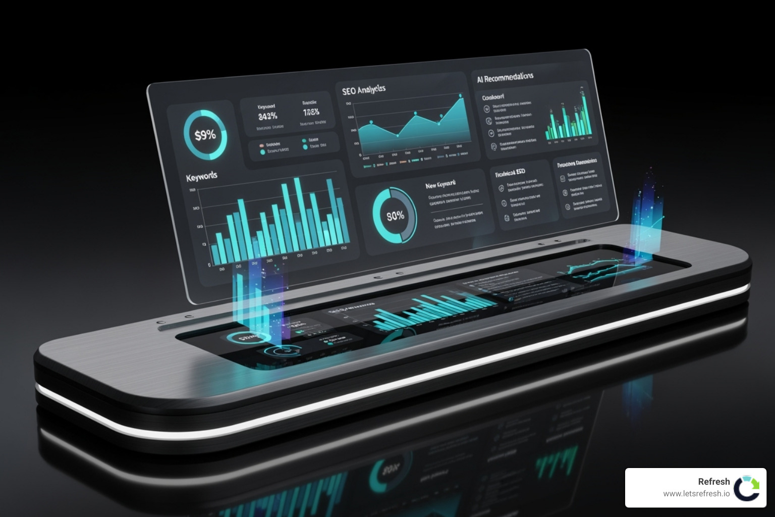 Futuristic dashboard with AI-driven SEO recommendations - best seo optimization software