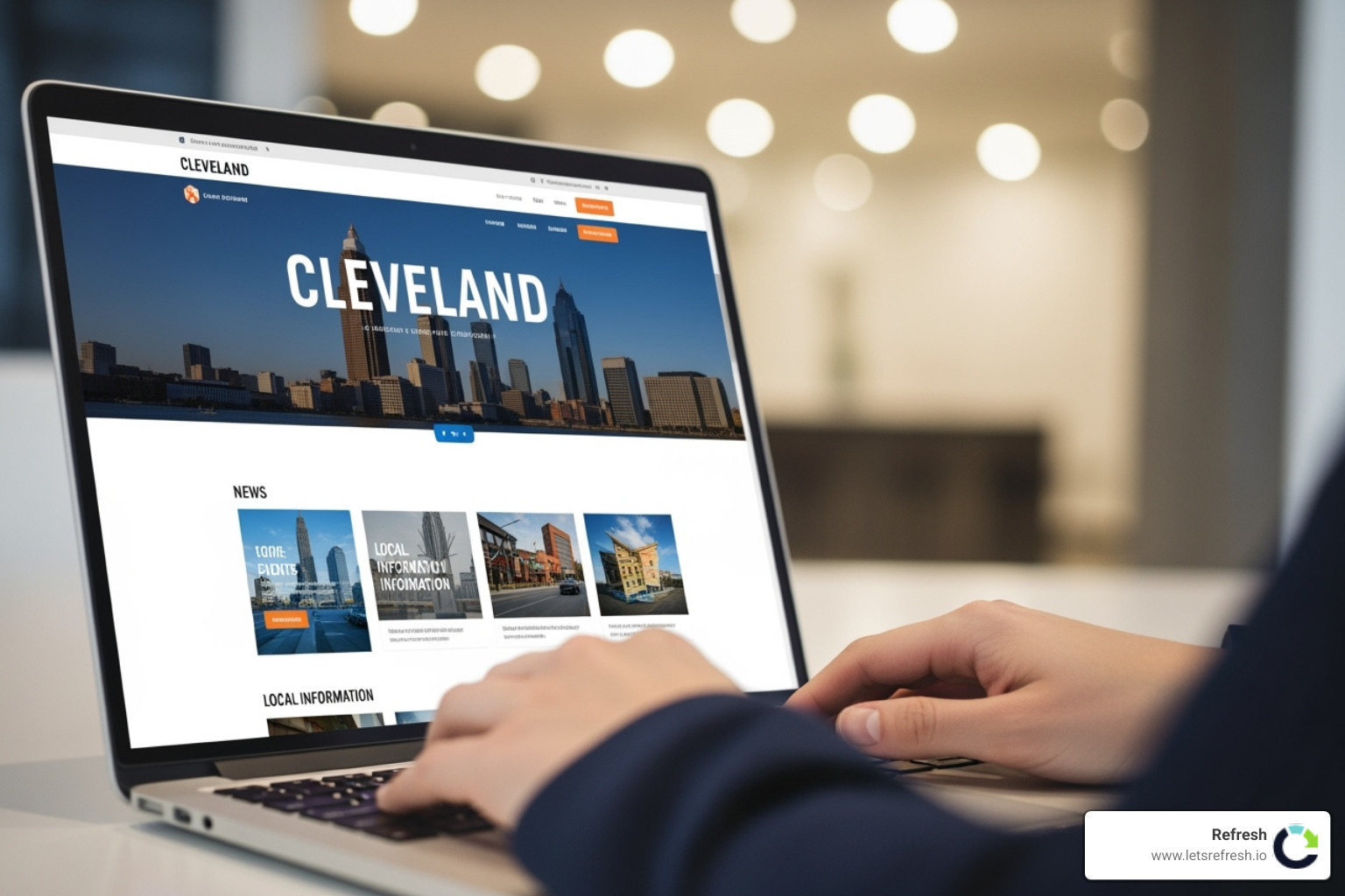 A single website displayed seamlessly across a laptop, tablet, and smartphone screen, demonstrating responsive design - Cleveland website redesign