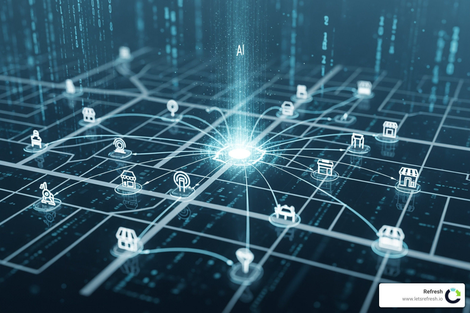 Header image: An electronic map network depicting a group of connected store icons representing the SEO networks.